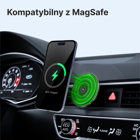 QUALO MagSafe uchwyt samochodowy do kratki z ładowaniem indukcyjnym oval LED czarny QMUS-KO-LD-01