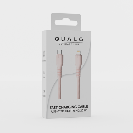 QUALO kabel nylonowy USB-C - Lightning 1,5m 2,4A rożowy QKN-CL-16