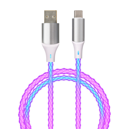 QUALO kabel świecący USB-A-USB-C 1M 3A biało/srebrny QCS-AC-00