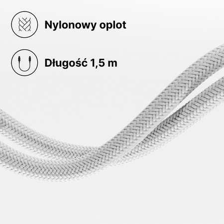 QUALO kabel nylonowy USB-C - USB-C 1,5m 3A 60W szary QKN-CC-18