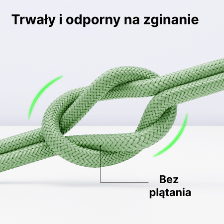 QUALO Transparent kabel nylonowy USB-C - Lightning 1,5m 2,4A zielony QTCN-CL-04