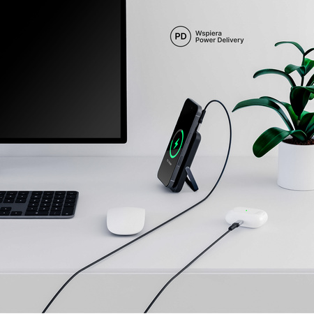 QUALO MagSafe power bank 10000 mAh z LED i podstawką czarny QMPB5-LD-01