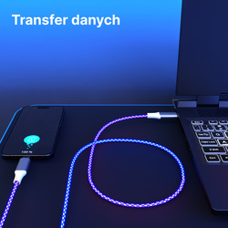 QUALO kabel świecący USB-C-USB-C 1M 3A 60W biało/srebrny QCS-CC-00