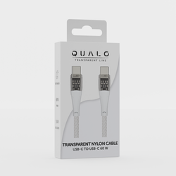 QUALO Transparent kabel nylonowy USB-C - USB-C 1,5m 3A 60W biały QTCN-CC-00