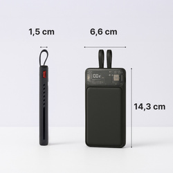 QUALO Transparent power bank 10000 mAh PD z LED 22.5W czarny QTPB10-LD-23-01