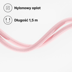 QUALO kabel nylonowy USB-C - Lightning 1,5m 2,4A rożowy QKN-CL-16