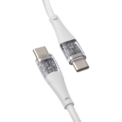 QUALO Transparent kabel nylonowy USB-C - USB-C 1,5m 3A 60W biały QTCN-CC-00